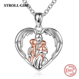Mom Hugged Two Kids Baby Pendant Silver Chain Angel Wings Necklace