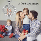 Mom Hugged Two Kids Baby Pendant Silver Chain Angel Wings Necklace
