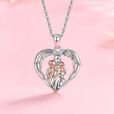 Mom Hugged Two Kids Baby Pendant Silver Chain Angel Wings Necklace