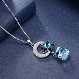 Crystal Star Cube Moon Pendant Necklace S925 Sterling Silver Chain