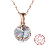 Colorful Cube Crystal Round Pendant Necklace 925 Silver Chain