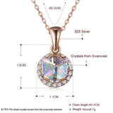 Colorful Cube Crystal Round Pendant Necklace 925 Silver Chain