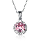 Colorful Cube Crystal Round Pendant Necklace 925 Silver Chain
