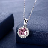 Colorful Cube Crystal Round Pendant Necklace 925 Silver Chain