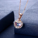 Colorful Cube Crystal Round Pendant Necklace 925 Silver Chain