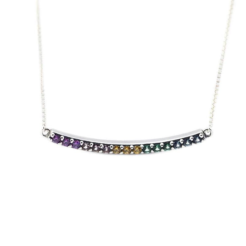 925 Sterling Silver Multi-Colored Bar Charm Necklace for Women