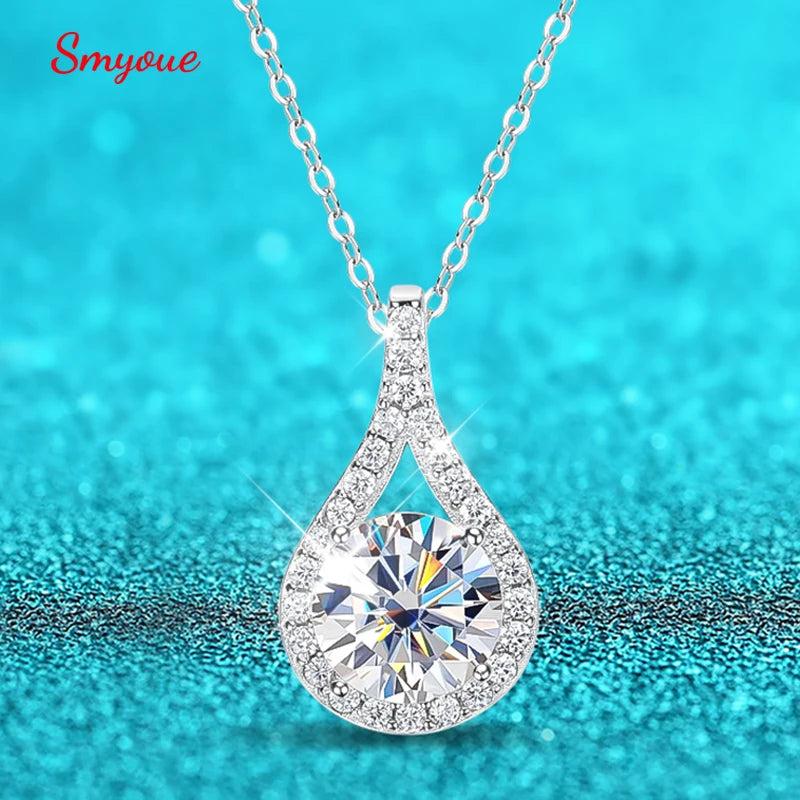 Real Moissanite Necklace for Women S925 Sterling Silver Water Drop Pendant