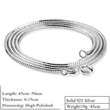 Snake Style 925 Silver Choker Necklace 1.5mm 45/50cm Long Steampunk Chain