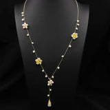 Glseevo Pearl Flower Long Chain Necklace Asymmetrical Minimalism Sweater Chain