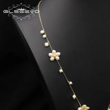 Glseevo Pearl Flower Long Chain Necklace Asymmetrical Minimalism Sweater Chain