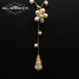 Glseevo Pearl Flower Long Chain Necklace Asymmetrical Minimalism Sweater Chain