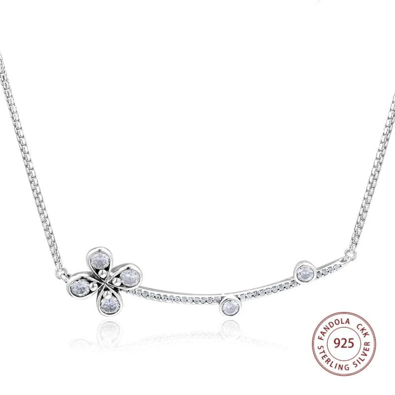 4-Petal Flower Necklace 925 Silver Link Chain Pendant Wedding Jewelry