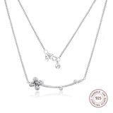 4-Petal Flower Necklace 925 Silver Link Chain Pendant Wedding Jewelry