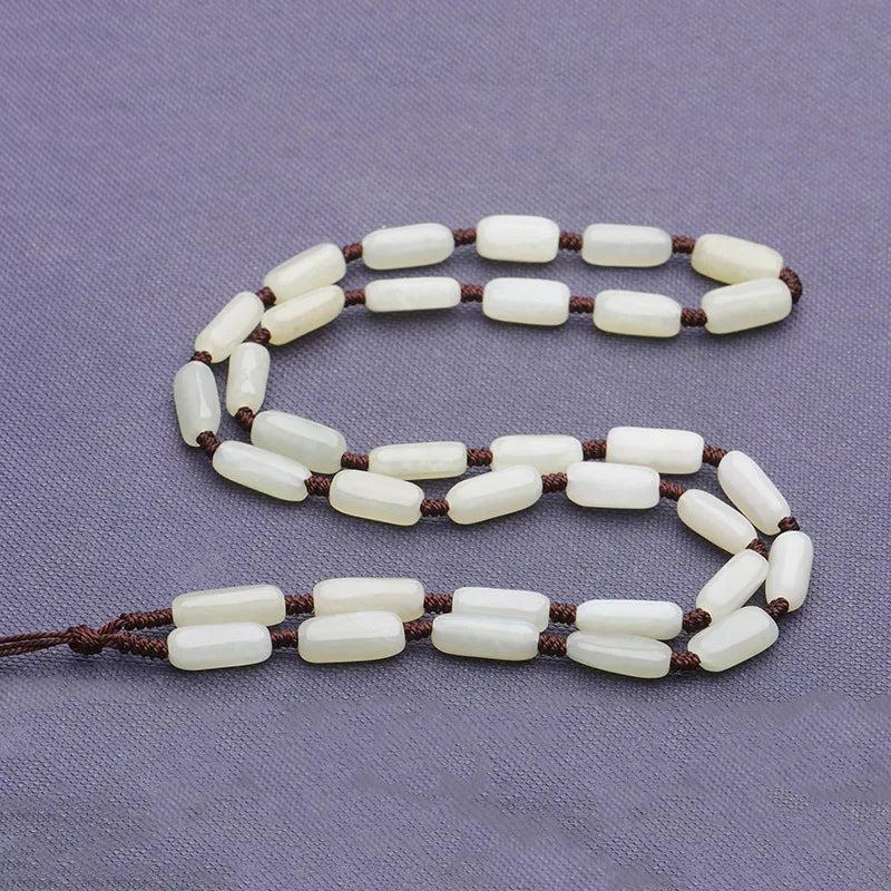 Natural Hetian Jade Beads Lanyard Necklace Retro Jewelry for Women Men