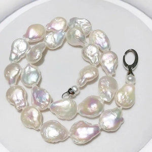 12x16mm Reborn Keshi Pearl Necklace 925 Sterling Silver Clasp