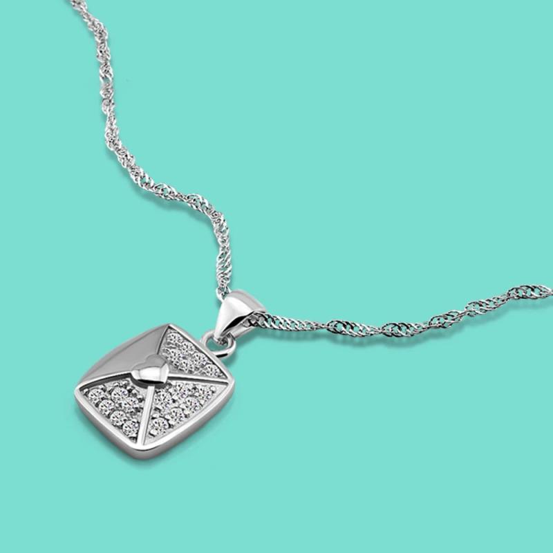 925 Silver Necklace Women's Square Pendant Wave Chain Necklace 41-43-46CM