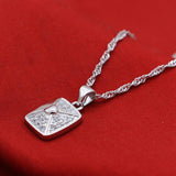 925 Silver Necklace Women's Square Pendant Wave Chain Necklace 41-43-46CM