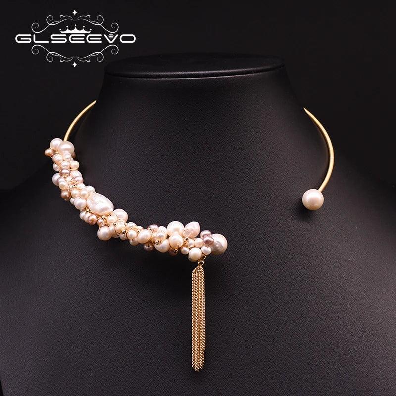 Freshwater Pearl Tassel Choker Necklace For Women Fine Jewelry