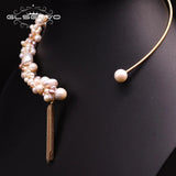 Freshwater Pearl Tassel Choker Necklace For Women Fine Jewelry