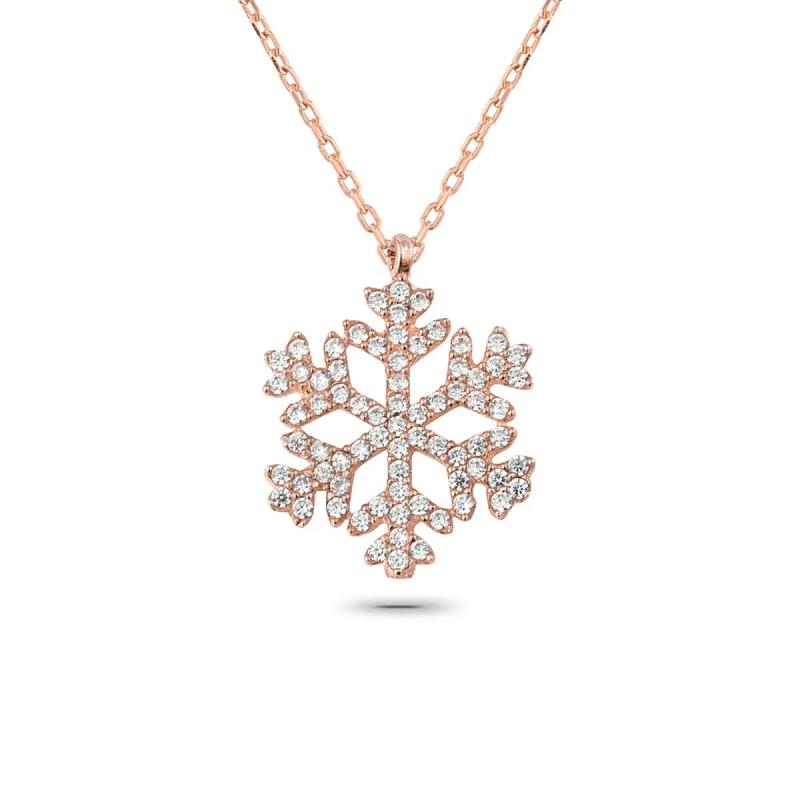 Snow Flake 925 Silver Rose Plated Pendant Necklace