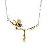 Real S925 Sterling Silver Bee & Honey Pendant Necklace Women Fine Jewelry