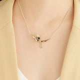Real S925 Sterling Silver Bee & Honey Pendant Necklace Women Fine Jewelry