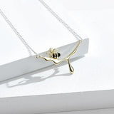 Real S925 Sterling Silver Bee & Honey Pendant Necklace Women Fine Jewelry