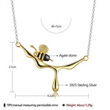 Real S925 Sterling Silver Bee & Honey Pendant Necklace Women Fine Jewelry