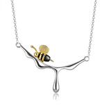 Real S925 Sterling Silver Bee & Honey Pendant Necklace Women Fine Jewelry