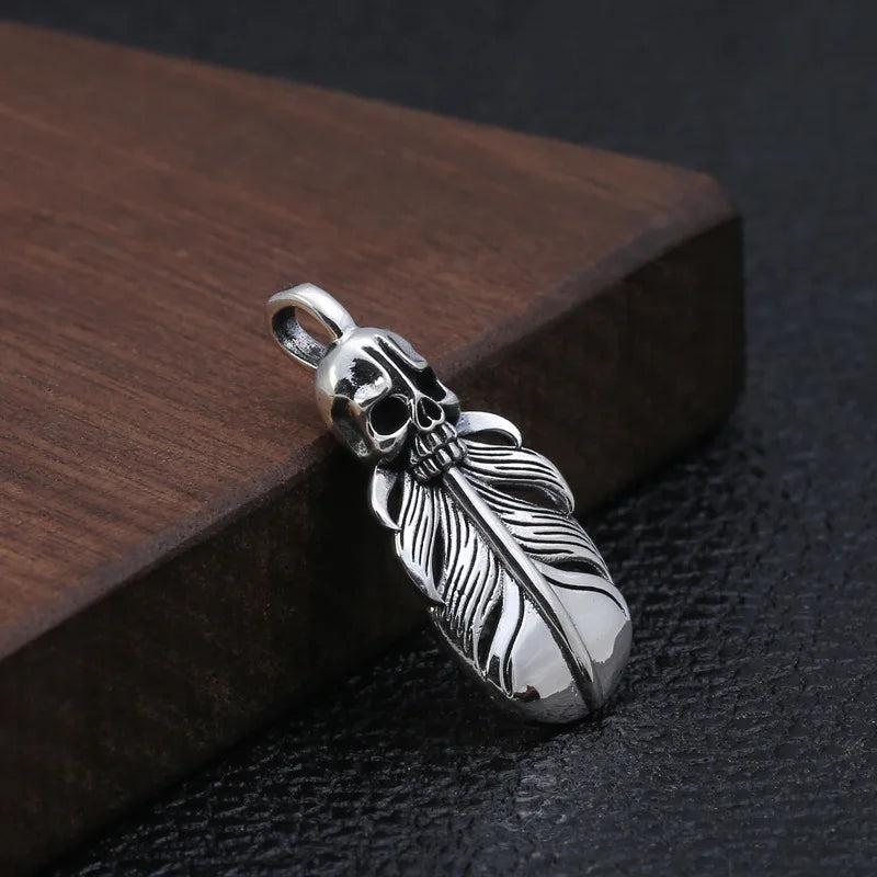 S925 Silver Skulls & Feathers Hip-Hop Pendant