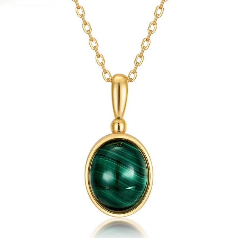 14k Yellow Filled Green Stone Pendant Necklace - Wedding Couple Jewelry