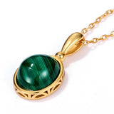 14k Yellow Filled Green Stone Pendant Necklace - Wedding Couple Jewelry