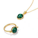 14k Yellow Filled Green Stone Pendant Necklace - Wedding Couple Jewelry