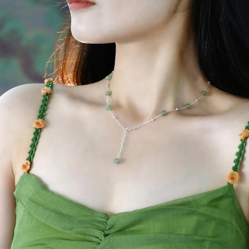 Natural Jade 925 Sterling Silver Necklace Ladies Jewelry