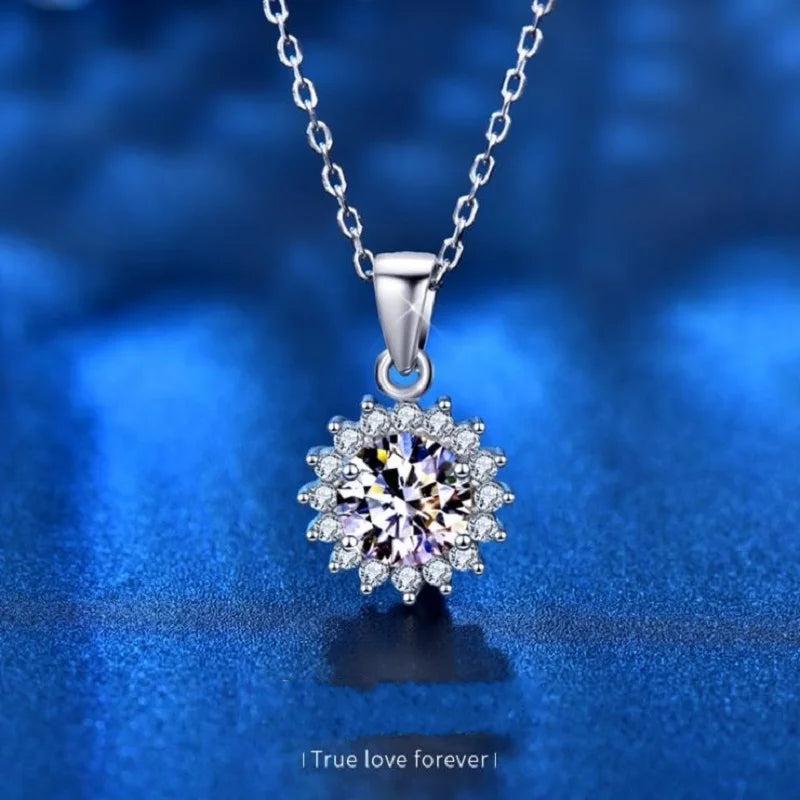 Sterling Silver Sun Flower Crystal Zircon Pendant Necklace