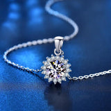 Sterling Silver Sun Flower Crystal Zircon Pendant Necklace
