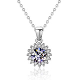 Sterling Silver Sun Flower Crystal Zircon Pendant Necklace