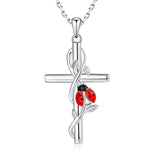 925 Silver Cross Ladybug Necklace for Women Religious Pendant