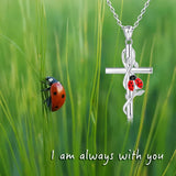 925 Silver Cross Ladybug Necklace for Women Religious Pendant