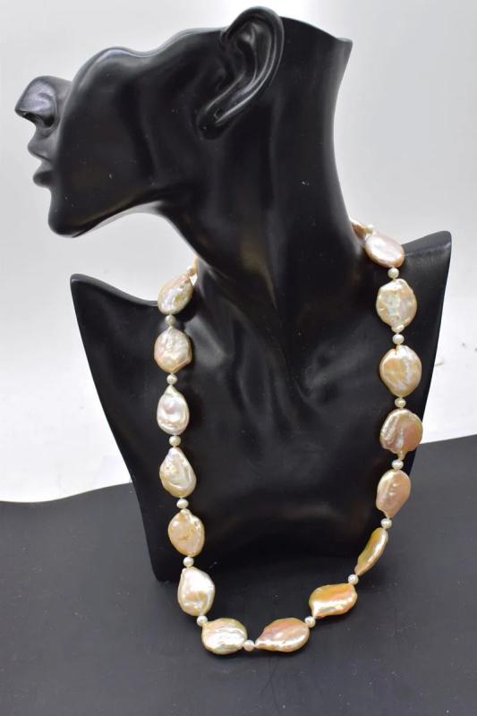 Freshwater Pearl Pink Reborn Keshi Flat Baroque Necklace 23Inch