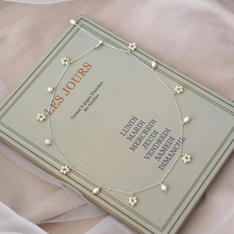 Natural Freshwater Pearl Necklace 925 Sterling Silver Jewelry Wedding