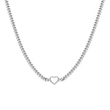 925 Silver White Enamel Heart Cuban Link Chain Necklace Women Gift
