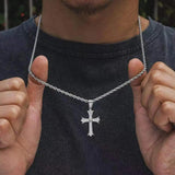 Cross Necklace Pendant Stainless Steel Cubic Zircon Diamond Men Gift