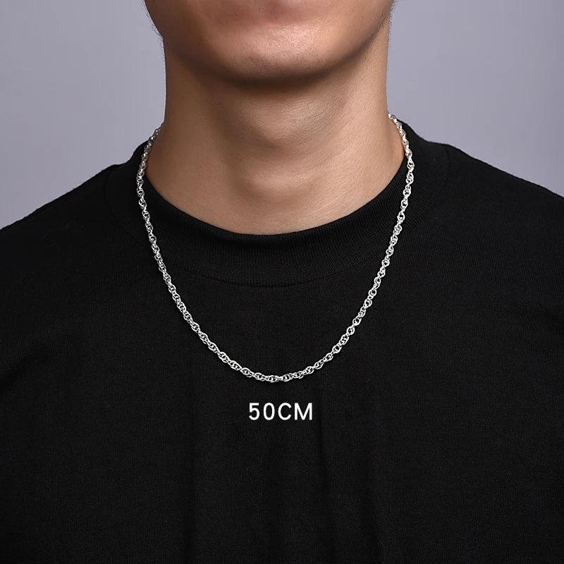 Men's S999 Sterling Silver Necklace Plain Chain
