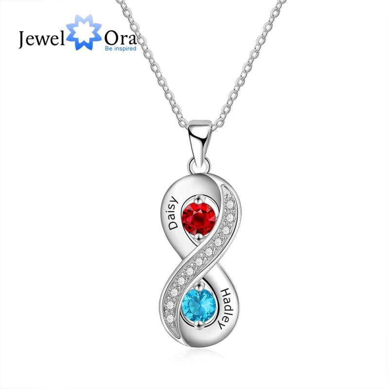 Custom 925 Silver Infinity Necklace 2 Names Engraved Promise Gift