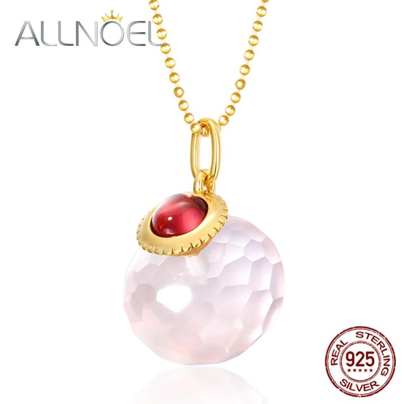 925 Silver Necklace with Rose Quartz Moissanite Garnet