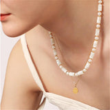 Natural Stone Shell Pearls Women Necklace Vintage Jewelry