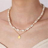 Natural Stone Shell Pearls Women Necklace Vintage Jewelry