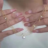 Palace Wind Wave pearl Fishtail Necklace Female Lace Collar Chain Pearl