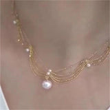 Palace Wind Wave pearl Fishtail Necklace Female Lace Collar Chain Pearl